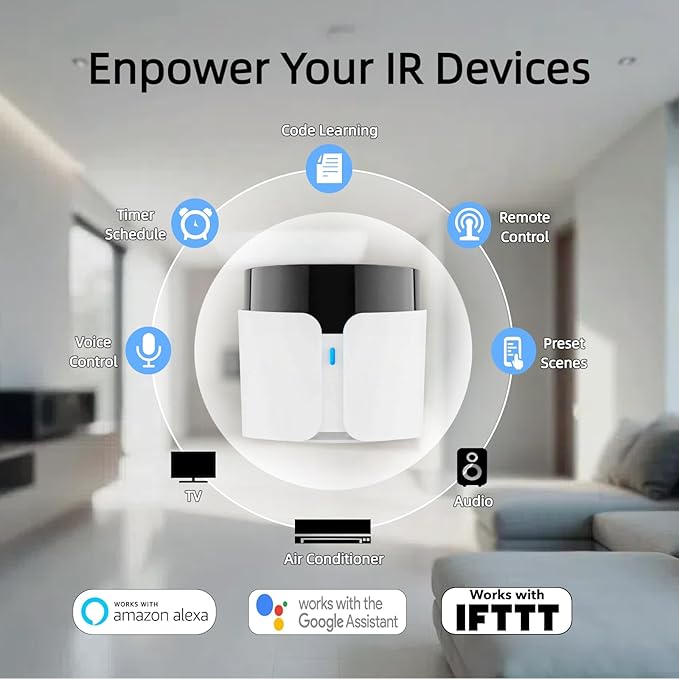 BroadLink RM5plus Smart Infrared Remote, All-in-One Universal Control Hub with Wi-Fi & IR, Voice Control via Alexa & Google Home for TV/AC, Remote Control, Timers & Scenes