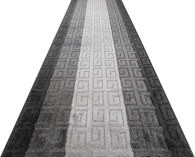 Custom Length Hallway Runner Rug,Slip Resistant,Meander Grey, 26 Inch X 33 feet, Sold and Priced Per Foot