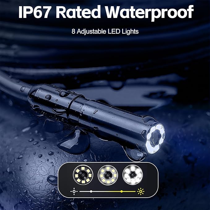 Industrial Borescope Camera with Lighting, 4.3" Borescope, 1080P HD Inspection Camera, 8 LED Lights, 16.4FT Semi-Rigid Cable, IP67 Waterproof Endoscope, Used for Pipes, Automobiles, Sewer