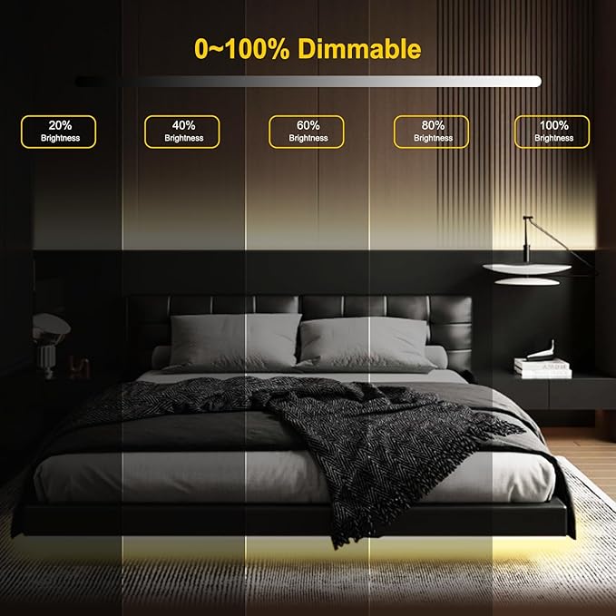 COB LED Strip Light,CCT Dimmable Strips Light,2700K-6500K,50ft/15m,8mm Wide,CRI90+ 24V LED Strips Kit with Bluetooth APP Control/Music Mode,for Bedroom,Kitchen,DIY Lighting