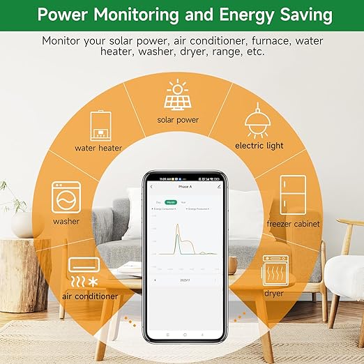 WiFi Energy Monitor with 2 * 300A Clamps, Real-Time Electricity Tracking, Smart Home Power Management