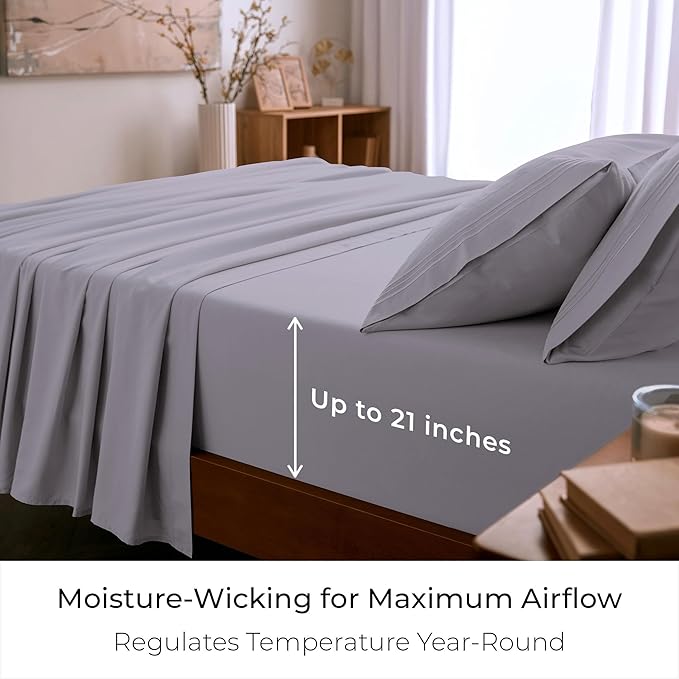 Mellanni Queen Sheet Set - 6-Piece Iconic Collection Bedding, (Including 4 Pillowcases), 21-Inch Extra Deep Pocket, Easy Care, Ultra Soft, Cooling Sheets, Brushed Microfiber - Lavender