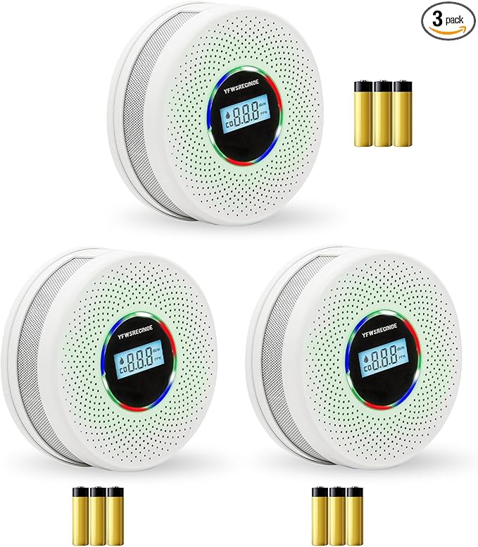 Yfwsrecinoe 3 Pack Upgraded Combination Smoke and Carbon Monoxide Alarm Detector, Dual Sensor Smoke Alarm&Carbon Monoxide Detector (Includes Battery)