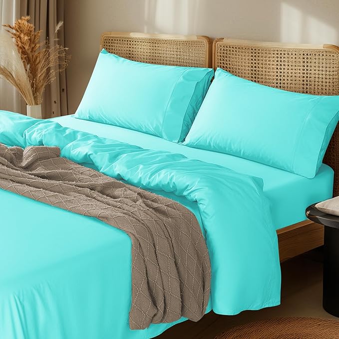 LBRO2M 1000 Thread Count 100% Egyptian Cotton Sheets Set Twin, 3 Piece Sets Bed Sheet Deep Pocket Sheet Set 16" Soft Comfortable All Season (Twin, Lake Green)