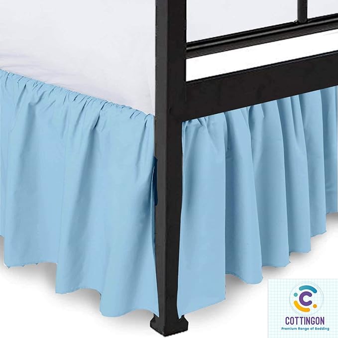 Ruffled Bed Skirt with Split Corners-Dust Ruffle - 24" Drop 100% Microfiber Soft,Sheen & Luxurious Look - Bed Skirts (Light Blue -Full)