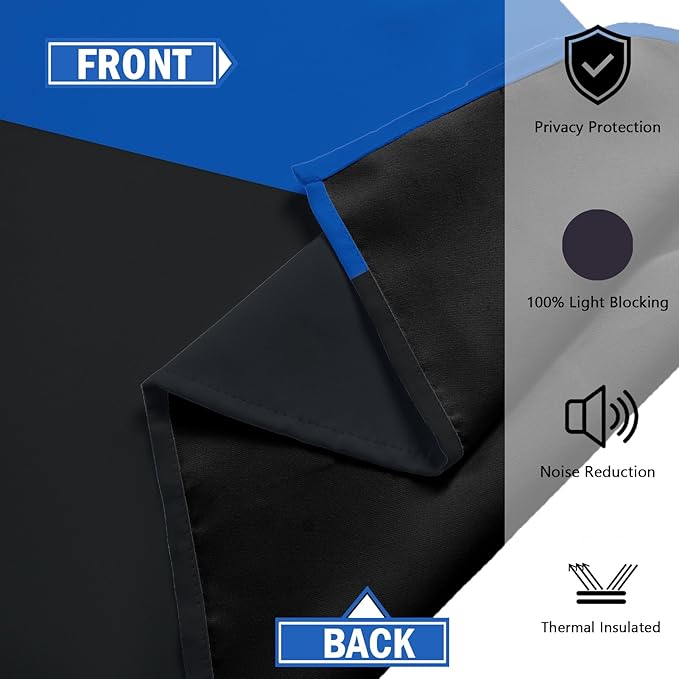 Blue Gray 100% Blackout Curtains 45 inch Length 2 Panels Set White Grey Modern Abstract Geometric Drapes for Kitchen Black Out Curtains Insulated Room Darkening Small Window Curtains, 52Wx45L
