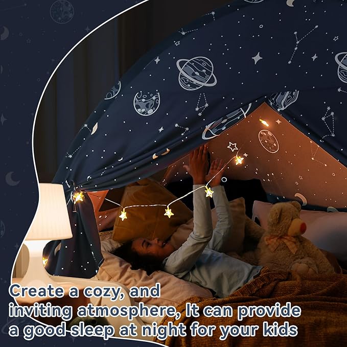Bed Tent Twin, Space Play Canopy for Kids Toddler Boys, Bunk Canopy Tent for Toddler Bed, Galaxy Dome Playhouse Floor Portable Sleeping Tents Indoor for Girls Birthday Toy House Gift