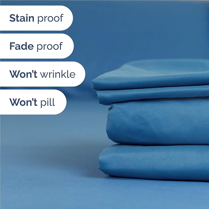 Full 6 Piece Sheet Set - Cooling, Comfy & Breathable - Hotel Luxury Bedding, Includes Fitted Sheet for Women, Men, Kids & Teens - 1 Flat, 1 Fitted Sheet, 4 Pillowcases with Deep Pockets - Denim Blue