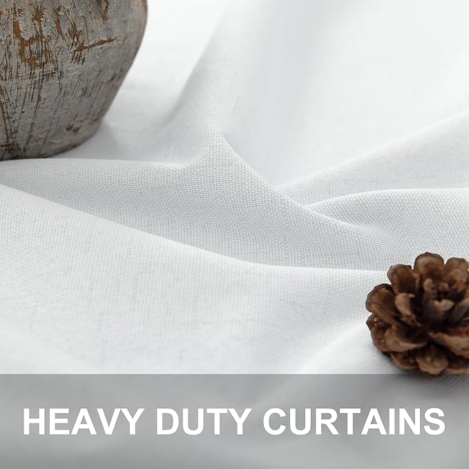 Pitalk White Room Darkening Curtains White Blackout Curtain 68 Inch Length 2 Panels Faux Linen Viral Short Bedroom Window Curtain for Dining Living Room 68 Long Cortinas Blancas para Sala Dormitorio