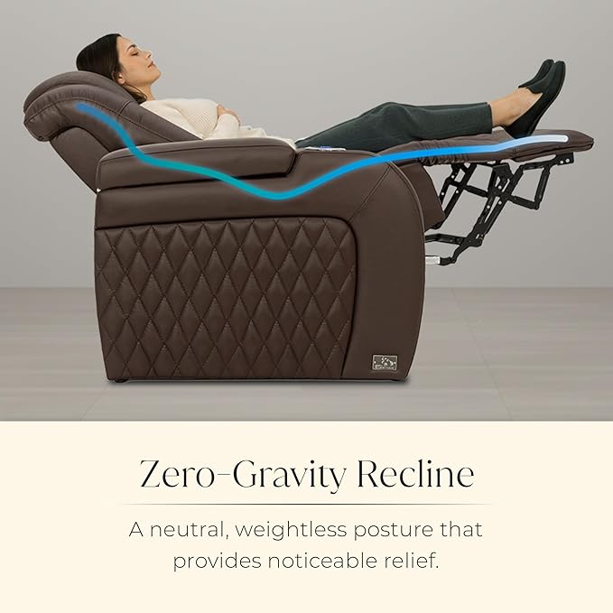 Seatcraft Diamante Zero-Gravity CoolZero Italian Leather Home Theater Seating, Power Headrest, Power Recline, Row of 2, Brown