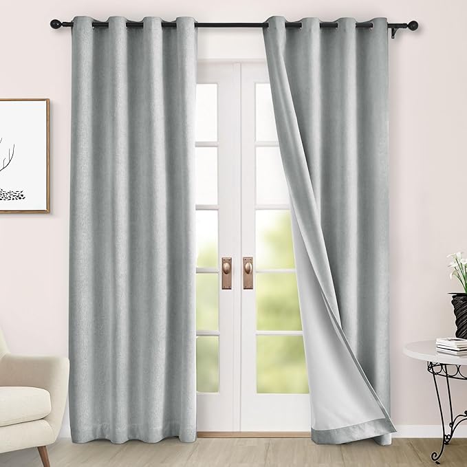 Macochico Thermal Blackout Chenille Curtains 100% Blackout Window Draperies for Living Room Bedroom Auditorium Banquet Hotel Medium Gray Curtains with Tieback Classic Home Decor 72" Wx102 L 1 Panel