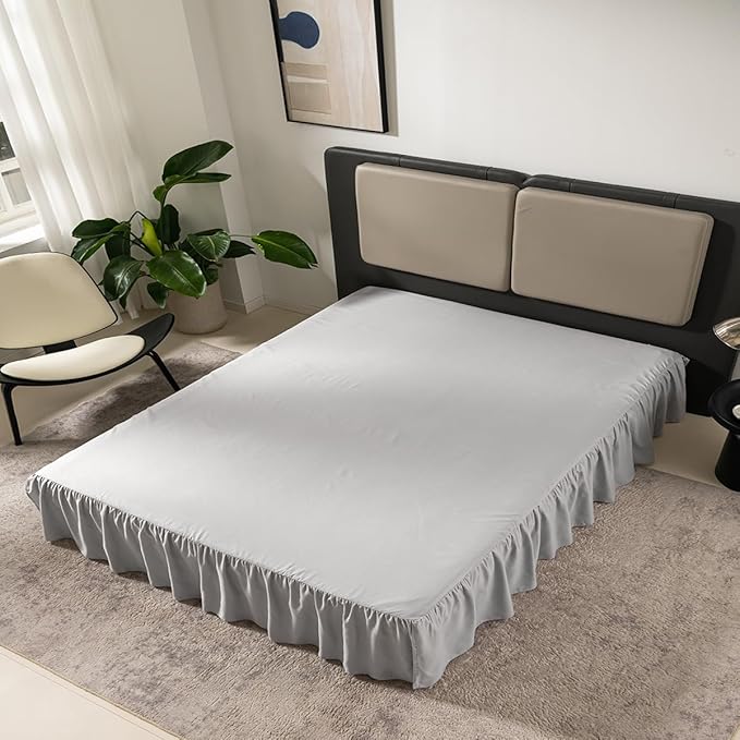 Bed Skirt King Size Ruffled Bed Skirt with Split Corners, 18 Inch Drop Dust Ruffle Bed Skirts with Platform, Gathered Style, 100% Microfiber, Light Grey