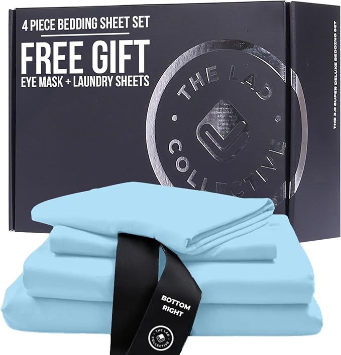 THE LAD COLLECTIVE 3.0 California King Bedding Set - 4-Piece Bedset w/Fitted Sheet, Top Sheet & 2 Standard Pillowcases [Duvet Not Included] - Bamboo-Cotton - The Bahamas Collection Blue