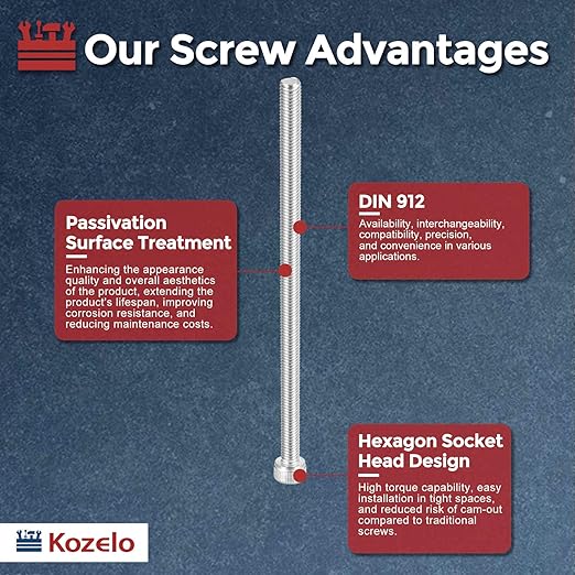 Kozelo 2pcs Socket Head Cap Screws - [M5-0.8 x 155mm] 304 Stainless Steel Allen Socket Drive for Electrical Motor 3D Printing Fan Engine Replacement Use, Silver