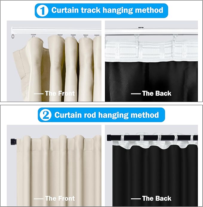 Room Divider Curtains Total Blackout Privacy Curtain Panel Room Thermal Insulated Noise Reduction Curtains for Bedroom Window Living Room Ceiling Track Curtain W 10 ft × H 8 ft Beige