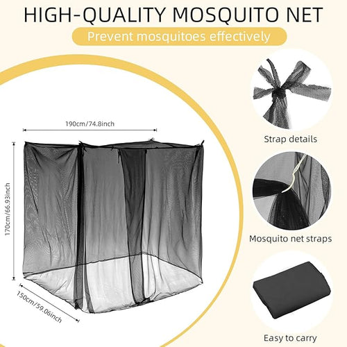 4 Corners Mosquito Net for Mosquiteros para Camas Bed Canopies Netting Bed Drapes Rectangular Mosquito Mesh for Camping Home Outdoor Travel(Black,L75 X W59 X H67 Inch,1 Opening)