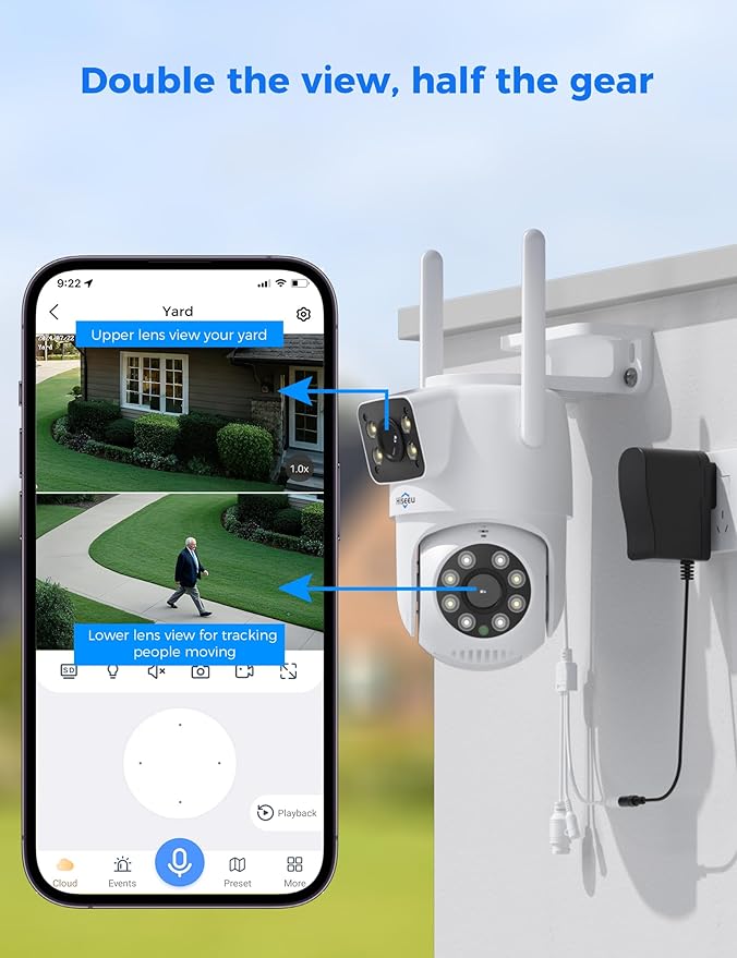 Hiseeu 2 Pack Wireless Security Camera 5G/2.4G WiFi Dual Lens PTZ Camera Outdoor Motion Tracking Color Night Version,No-Monthly Fees Works with Wireless System/Alexa, Need Power Cord