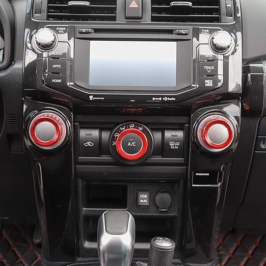 JeCar Air Conditioner Button Trim Cover Aluminum Alloy Knob Cover Compatible with Toyota 4Runner 2010-2023, Red