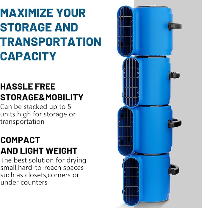 BSMTEK Air Mover Blower Fan, Industrial 1/2HP 2500CFM Monster Floor Blower Carpet Dryers - 3 Speeds, 4 Adjustable Angles, 15FT Long Cord, Stackable - 2026 Upgraded