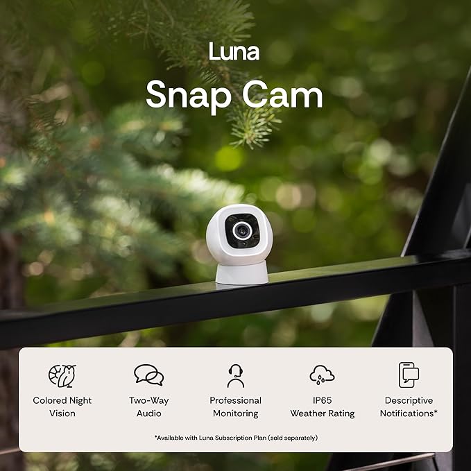 Luna 2K AI Wired Cameras for Home Security, Outdoor/Indoor, 2.4GHZ Wi-Fi, Smart Alerts, Color Night Vision, Spotlight/Siren, Magnetic Mount, Cloud & CVR Storage, 2-Way Audio (2-Pack, White)