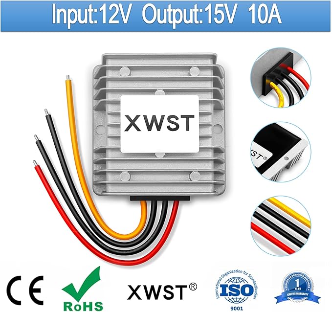 DC DC 12V to 15V 10A Step-up Module,Boost Converter 9V-13V to 15V Voltage Regulator,Waterproof Power Adapt 150W 15V Volt Transformer Module(12V to 15V 10A)