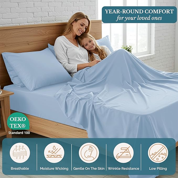 Casa Platino Twin XL Size Sheet Set, 3 Piece Set Includes Twin XL Flat Sheet, Twin XL Fitted Sheet and 1 Pillowcase, Brushed Ultra Soft Microfiber with Deep Pockets – French Blue