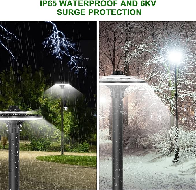 60W LED Post Top Light with Photocell, 8400 lumens 5000K Circular Area Pole Lights, IP65 Waterproof Outdoor Post Light Fixtures for Garden Yard Street Parking Lot Lighting UL Listed, AC100-277V