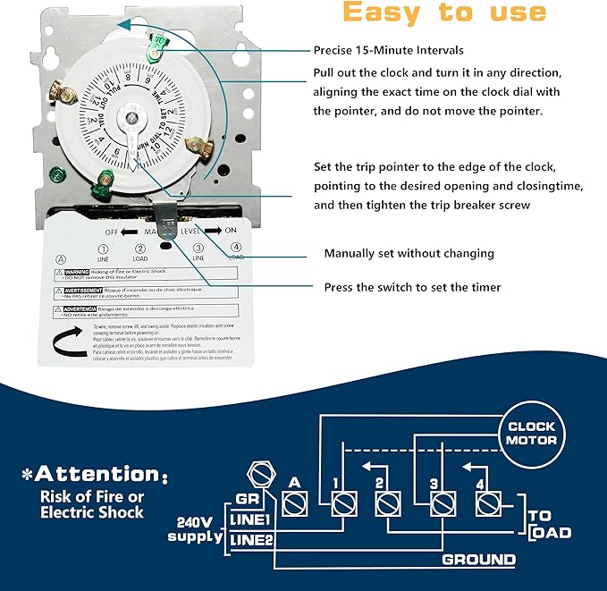T104M Electromechanical Timer Switch Versatile Scheduling Manual Override,1-12 Cycles Per Day - Manual Override
