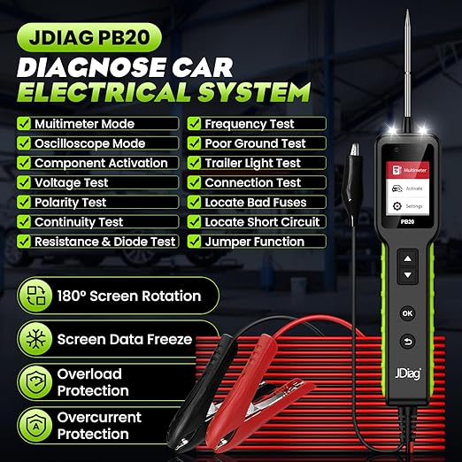 JDIAG Automotive Circuit Tester 0-80V DC, 12V 24V Digital Multimeter with Waveform Display, Buzzer, Flashlight, Short Finder, Continuity Tester, Voltage Tester for Diagnostic, Activating Components