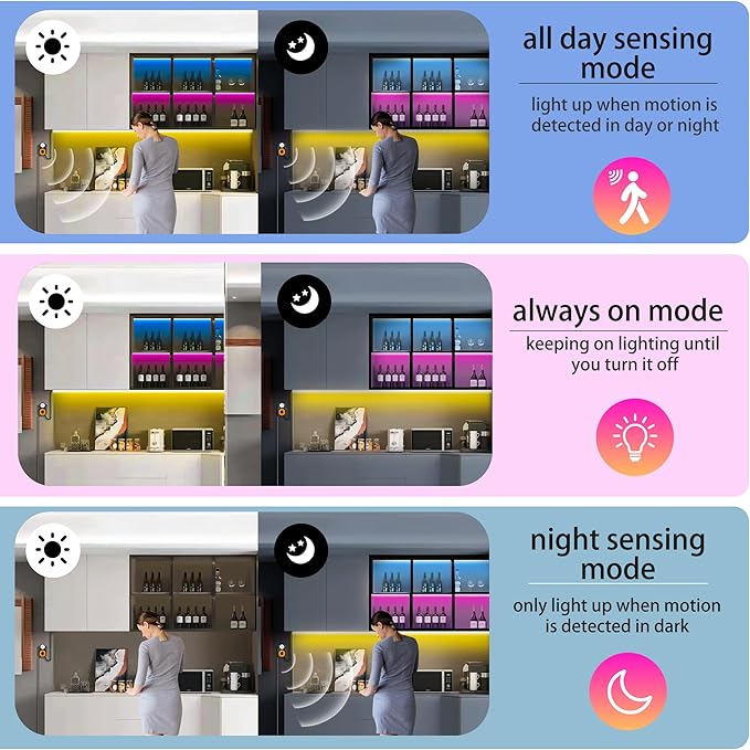 Motion Sensor LED Light Strip 19.68ft Under Bed Lights, RGB 3 Mode Motion Activated Bed Light with Music Sync and Timer, Dimmable Color Changing LED Lights Christmas Gift