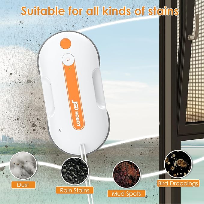 JSDROBOT Lite Window Cleaning Robot,5300Pa Window Cleaner Robot with Pressured Wiping Dual Water Spray Close to The Border Wipe Edge Detection Intelligent Path Plan