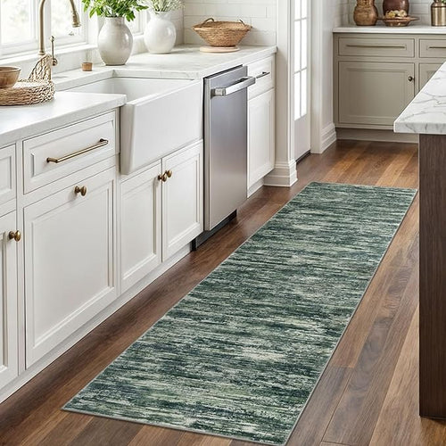 2x6 Modern Abstract Runner Rug for Hallways, Dark Green Super Soft Hallway Decor Kitchen Rugs with Non-Slip, Non-Shedding Washable Rug for Entryway Bedroom Indoor