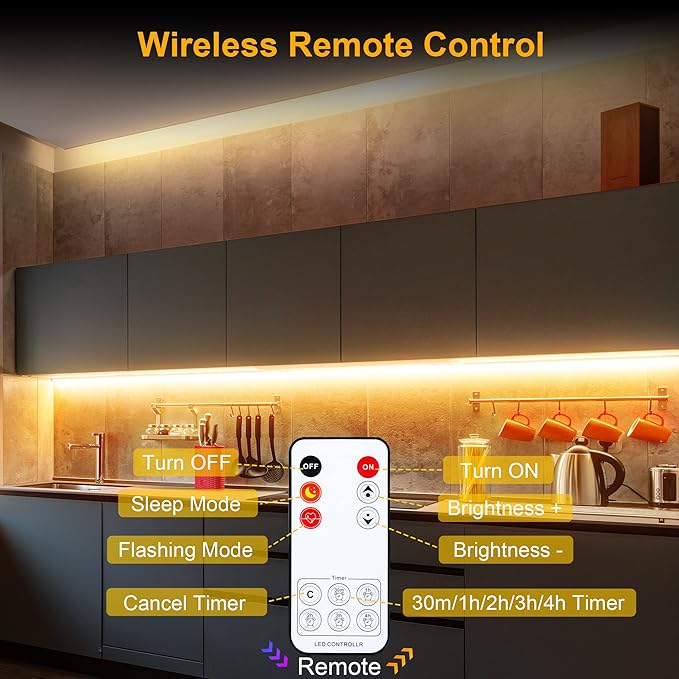 LAFULIT 10 PCS Under Cabinet Lights Kit, Stick on Lights, Flexible Led Strip Lights with Remote and Power Adapter, for Kitchen Cabinets Shelf Desk Counter Corner, 2700K Warm White, 16.4ft