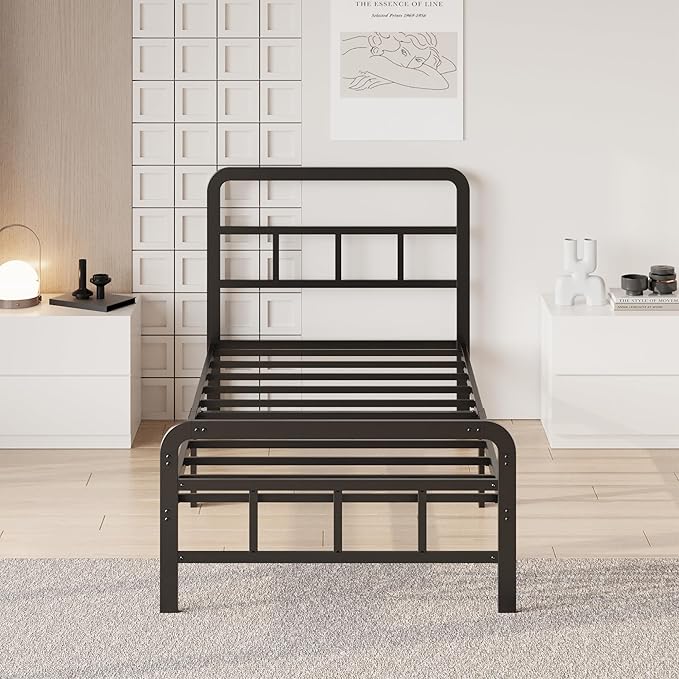 12 Inch Twin XL Bed Frames with Headboard and Footboard, No Box Spring Needed, Heavy Duty Metal Mattress Foundation, Noise Free, Easy Assembly, Black