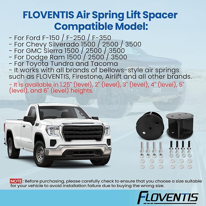 FLOVENTIS 3" Straight Air Helper Spring Spacer, Heavy-Duty Steel Compatible with Ford F150/F250/F350, Chevy, GMC, Ram, Toyota Air Springs Lift Spacer (7X1269)