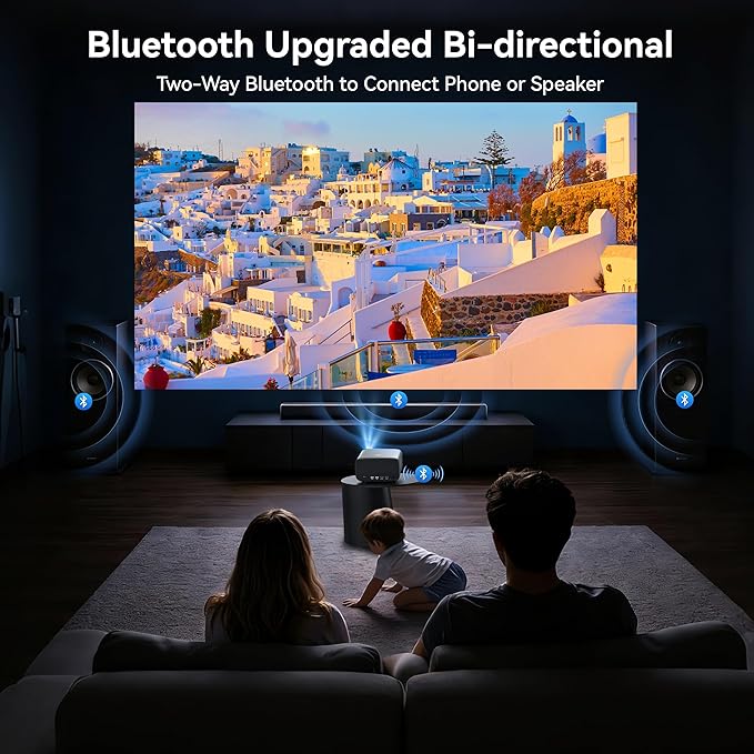 【1200 ANSI/4K Supported/Netflix Licensed】Smart Projector with WiFi and Bluetooth, Movie Home Theater with AI Auto Focs& Keystone, Video Projector with Dolby, 400'' Display for Indoor/Outdoor Proyector