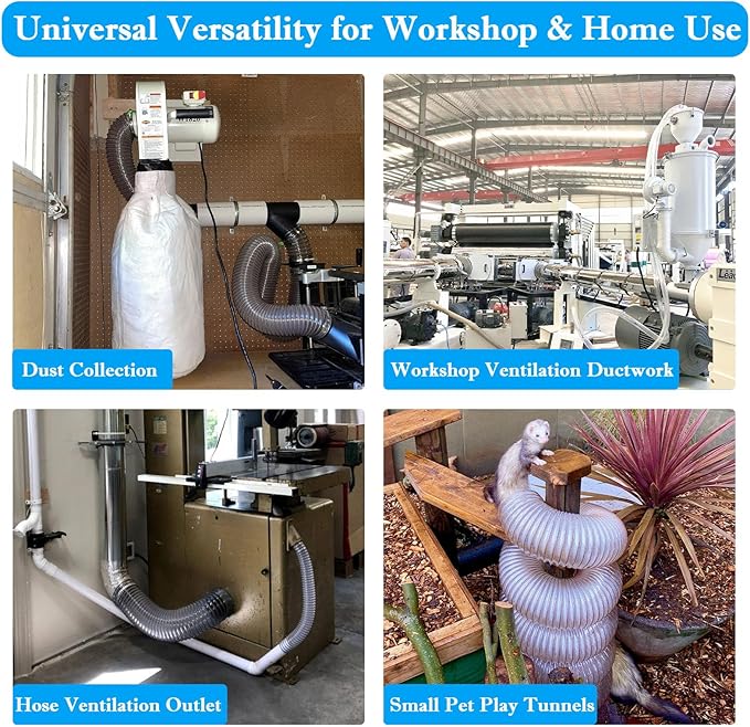 PVC Dust Collection Hose 2-1/2"x20',2.5 Inch Dust Collector Vacuum Hose for Workshop Woodworking Dust Collection System,Puncture Resistant Flex Clear PVC Fume Hose Tube w/Carbon Steel Wire