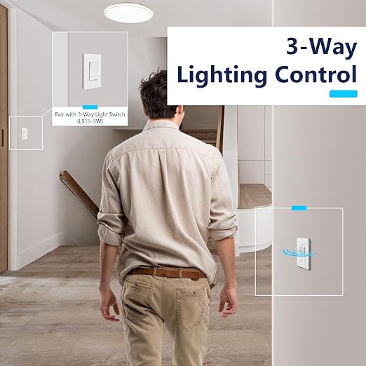LIDER Motion Sensor Dimmer Switch for Dimmable 200W LED/CFL Lights, 3-Way, 120 V, Modern Upgrade, No Neutral Required, No Ground Required, UL Listed, Wall Plate Included, White, New Version