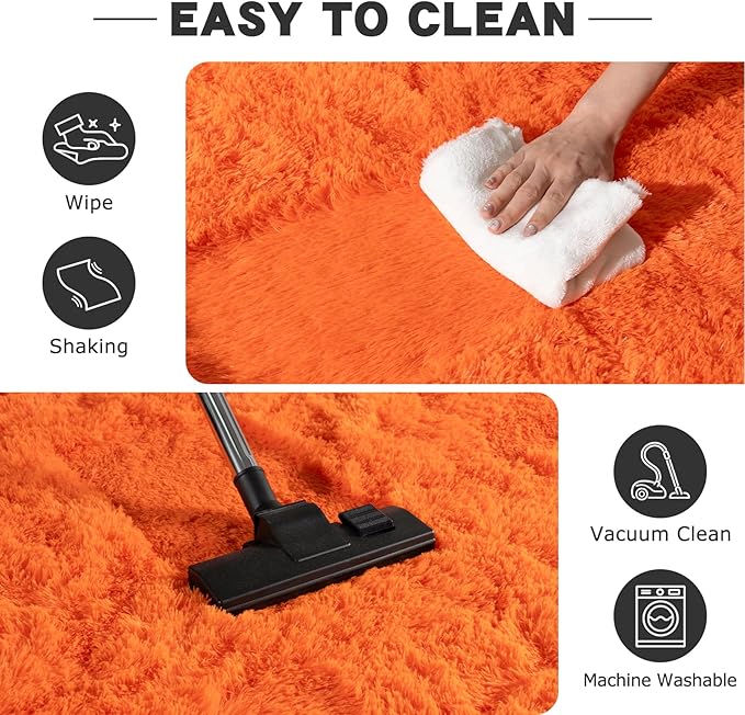 Round Orange Rug for Bedroom, 6 ft Circle Area Rugs for Living Room, Soft Fluffy Shag Carpet for Teen Girls Boys Nursery Room Dorm Home Decor Aesthetic