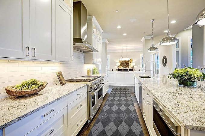 Custom Length Hallway Runner Rug,Slip Resistant,Squares Anthracite, 26 Inch X 6 feet, Sold and Priced Per Foot
