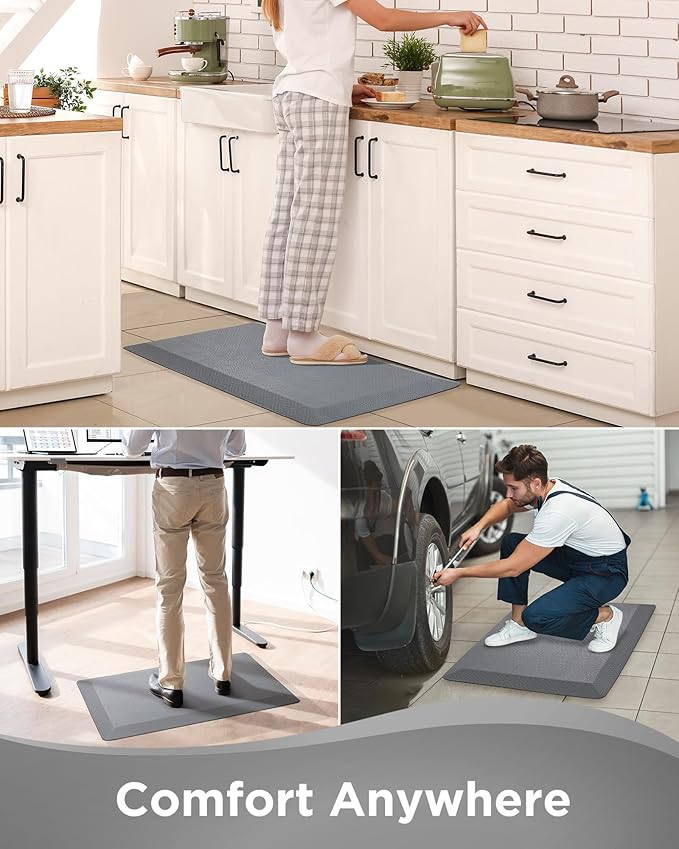 Ophanie Kitchen mats for Floor, 3/4 inch Thick, Kitchen Rugs, 20x39 Anti Fatigue Standing Cushioned Mat, Waterproof,Comfort Ergonomic mat for Office, Home, Sink, Grey Non-Slip Bottom