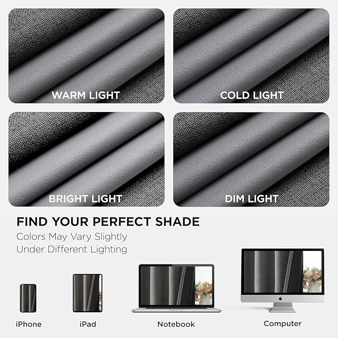 Joydeco Blackout Curtains 63 Inches Long 2 Panels Burg, Room Darkening Curtains for Bedroom, 100% Black Out Textured Thermal Drapes Privacy Protection 2 Panels Set(W52 x L63 Inch, Grey)