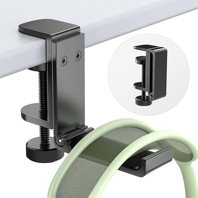Headphone Stand for Desk – Aluminum Headset Stand with Foldable Hook, Headphone Holder Clamp Mount for Gaming Accessories, Space-Saving Under Table Headset Hanger