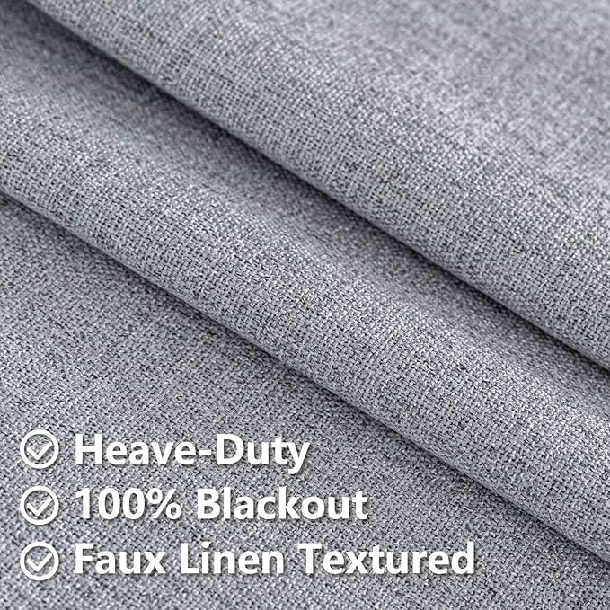 100% Blackout Curtains for Living Room, 96 Inch Curtains 2 Panel Set Light Blocking, Back Tab & Rod Pocket Thermal Insulated Drapes Bedroom Windows Home Decor(52W × 96L inch, Light Grey)