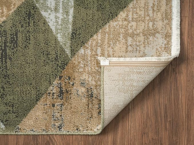 Abani Savoy Collection Area Rug - Green and Cream Geometric Design - 4'x6' - Easy to Clean - Durable for Kids and Pets - Non-Shedding - Medium Pile - Soft Feel - for Living Room, Bedroom, and Office