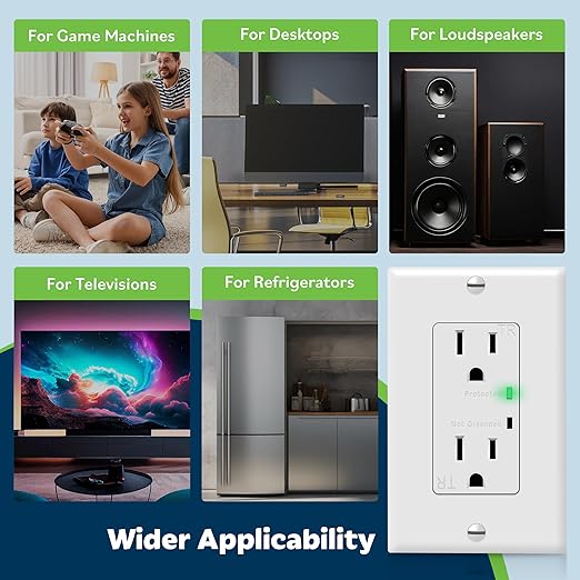 TOPGREENER Decorator Receptacle Outlet w/Surge Protector and Grounding Indicator, Child Safe, Tamper-Resistant, Self-Grounding, 900 Joules, 2-Pole, 15A 125V, UL Listed, TGTRSS215R-2PCS
