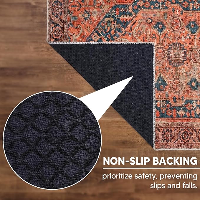 Keen Home Design 6x9 Rug - Machine Washable Area Rug with Non-Slip Backing, Ideal for Living Room, Dining Room, Bedroom - Vintage, Easy Clean, Durable, Low Pile Rug - (6' x 9')