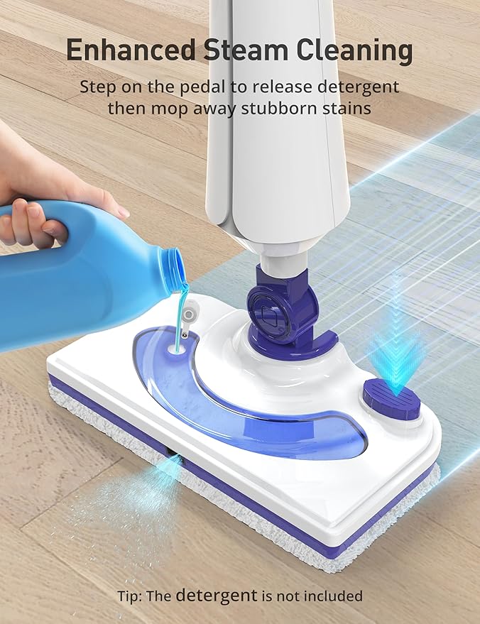 Steam Mops for Floor Cleaning, 1300W Floor Steamer with Detergent Chamber, 25S Heat Up, Lightweight Steamer for Cleaning with 2 Washable Pads, Safe for Tiles, Upholstery, Carpet, Hardwood