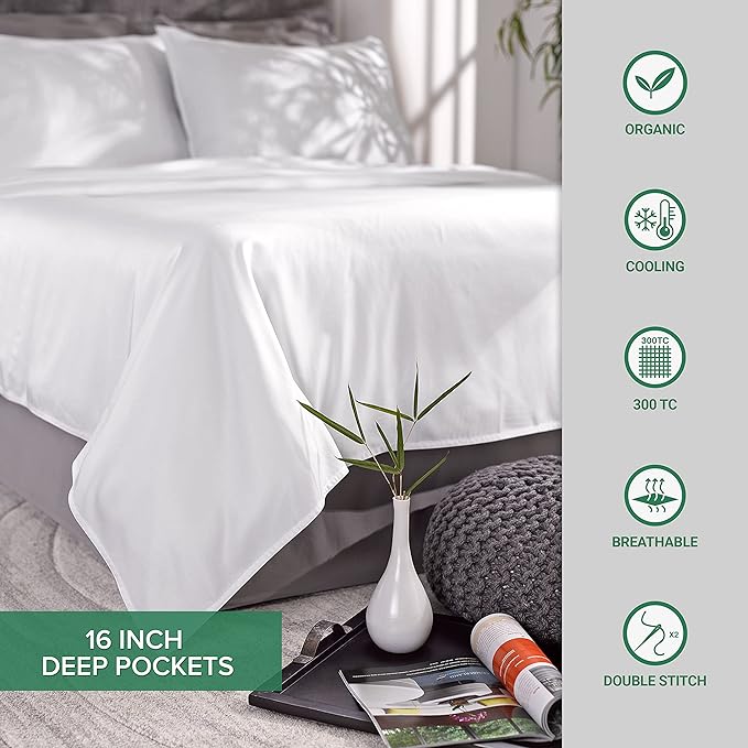 Pure Bamboo Twin Sheets, Genuine 100% Organic Viscose Derived from Bamboo Bed Sheet Set, Luxuriously Soft & Cooling, Double Stitching, 2 Year Quality Promise (Twin, Creme)