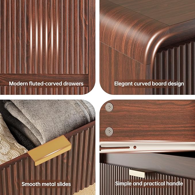 FURSUN Fluted 6 Drawers Dresser for Bedroom, 54" Wide Wooden Dresser with Metal Handle, Curved Profile Design, Modern Storage Organizer for Bedroom, Living Room, Hallway, Walnut